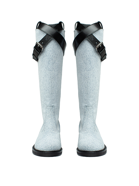 Голубые сапоги из денима с кожаным ремешком, 2