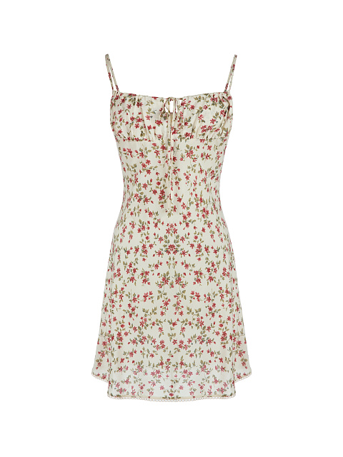 Молочное платье-мини с цветочным принтом, 1