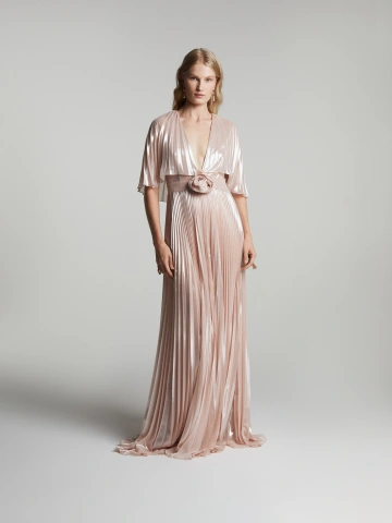 Розовое платье-макси из плиссированного шифона с эффектом металлик, 1