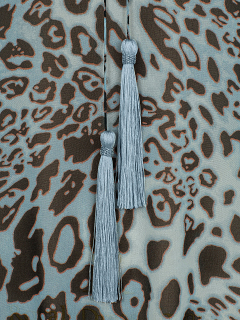 Голубая туника из шифона с леопардовым принтом и бахромой, 3