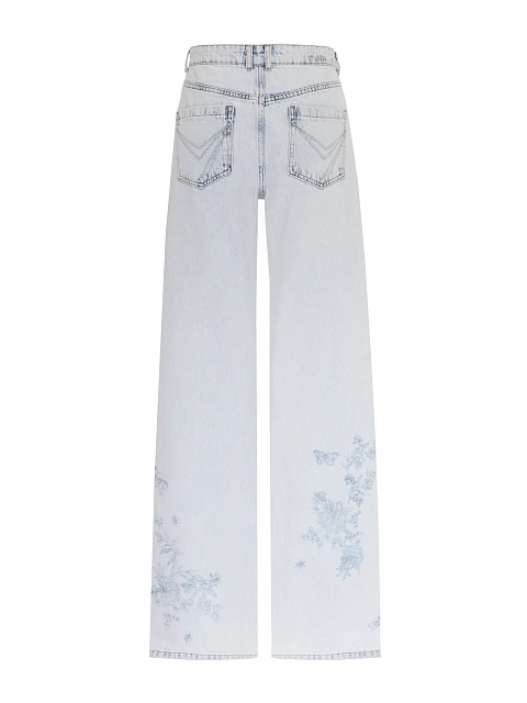 Расклешенные голубые джинсы с цветочной вышивкой, 2