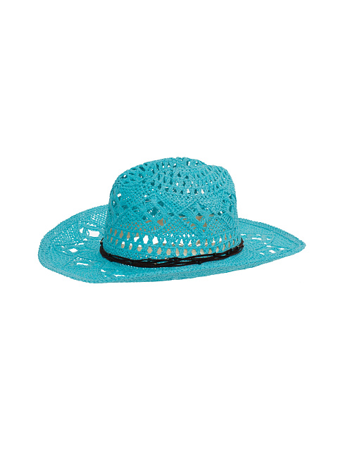 Бирюзовая шляпа из соломы с замшевым шнуром и бусинами, 1