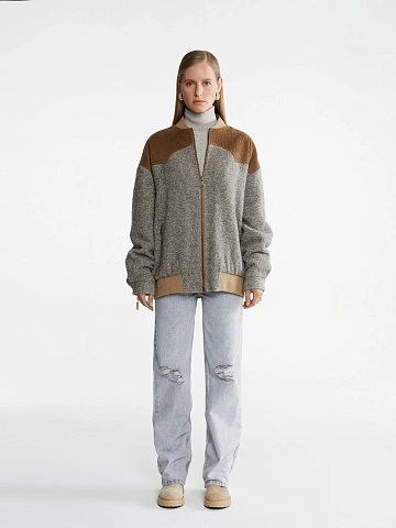 Серый бомбер из шерсти букле с люрексом, 2