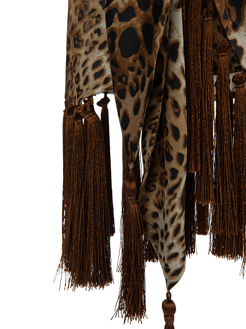 Леопардовая юбка-мини из шелка с бахромой, 3