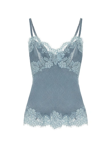 Голубой топ из бархата с кружевом, 1