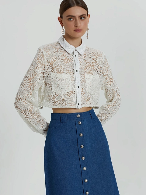 Белая укороченная блузка из кружева, 2