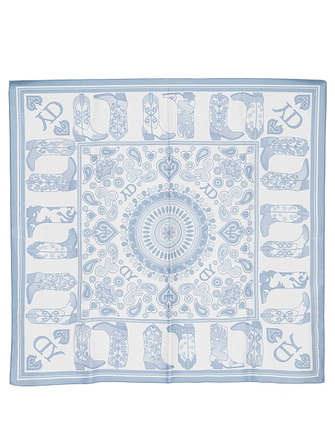 Синий шелковый платок с принтом в стиле вестерн, 2 Синий шелковый платок с принтом в стиле вестерн, 2