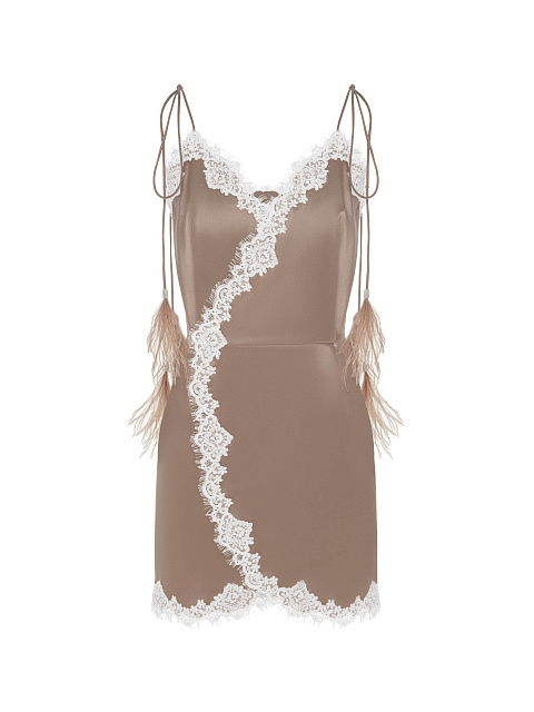Платье-мини из шелка с кружевом, 1