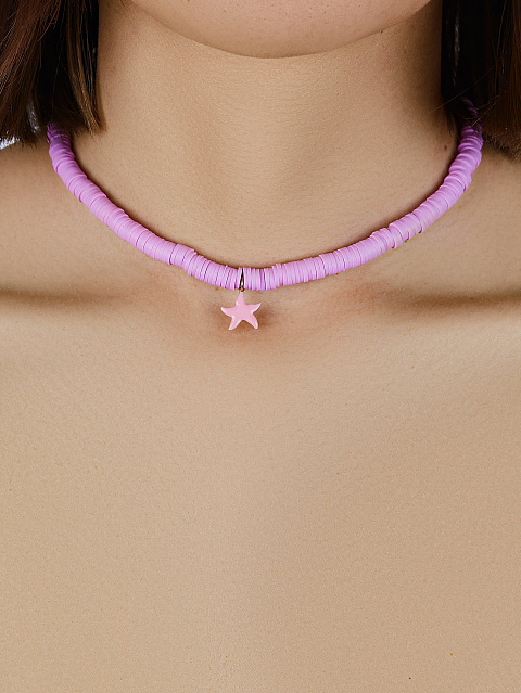 Колье-чокер из розового серебра, розового каучука и кулона в виде звезды из эмали, 2