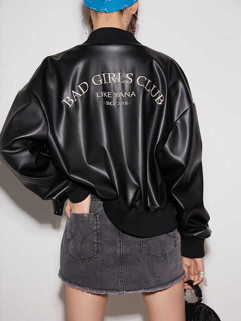 Черный бомбер Bad Girls Club из эко-кожи, 13 Черный бомбер Bad Girls Club из эко-кожи, 13
