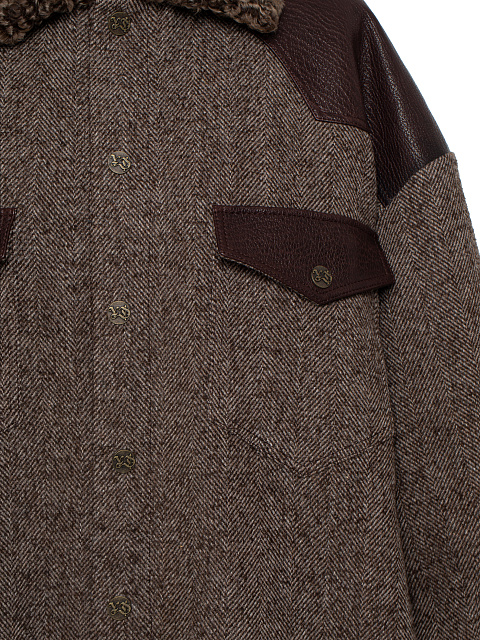 Коричневая куртка из шерсти с подкладом из каракуля и вышивкой, 3