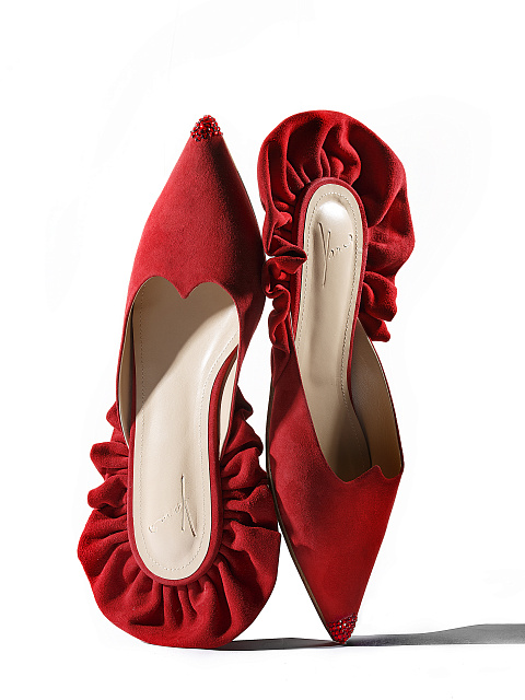 Красные замшевые мюли со стразами, 5