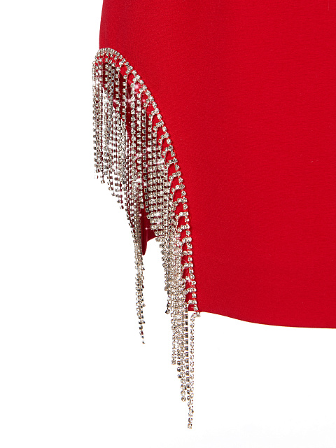 Красное платье-мини с вырезом и бахромой из страз, 3