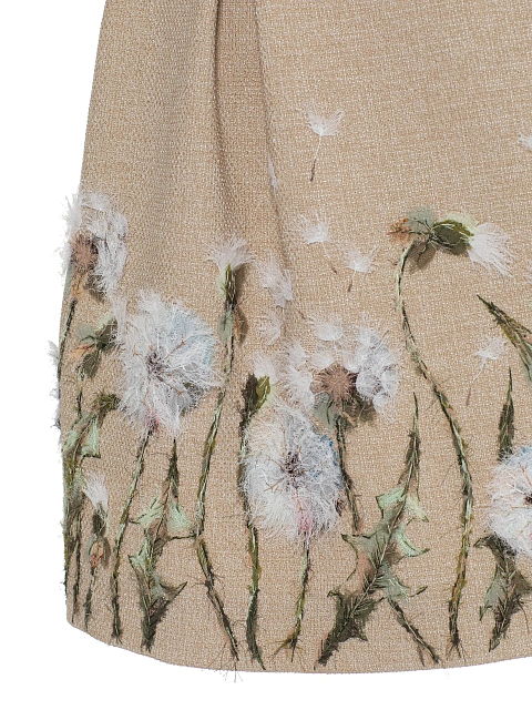 Бежевое платье-мини с объемной цветочной вышивкой, 3