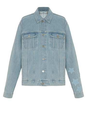 Куртка из голубого денима с отделкой из кожи в тон, 1