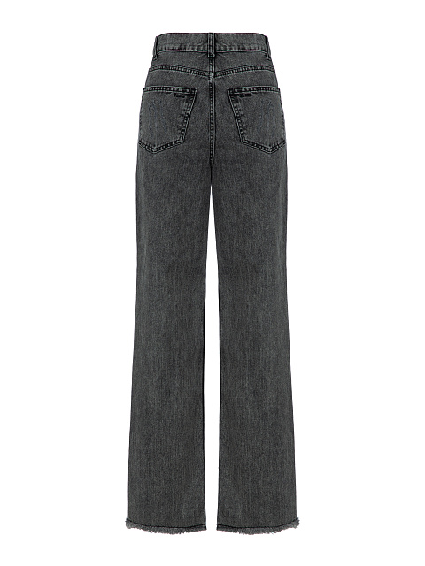 Расклешенные темно-серые джинсы с бахромой, 2