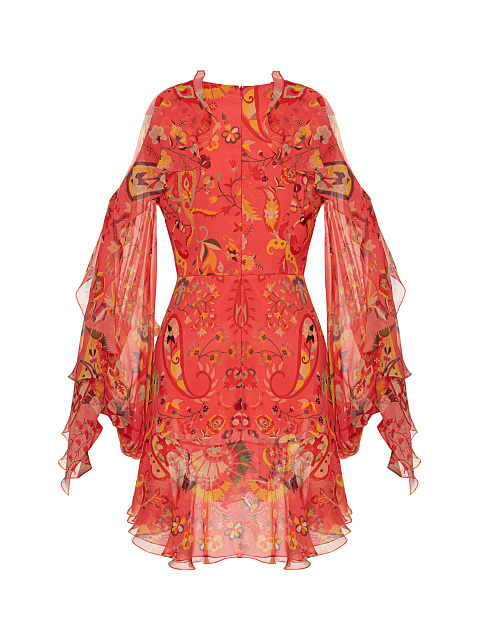 Красное платье-мини из шифона с принтом, 2