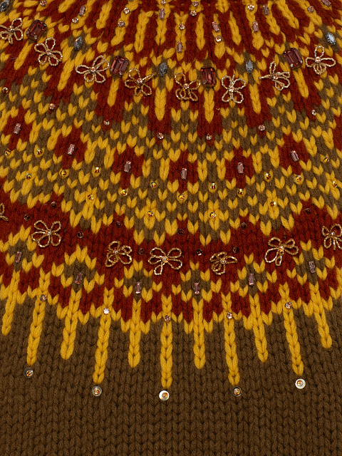 Свитер цвета хаки из кашемира с узором и вышивкой, 3