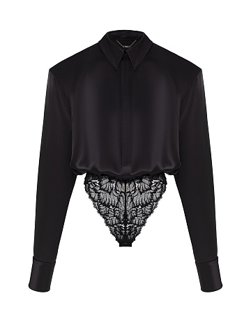 Черная блуза-боди из шелка, 1