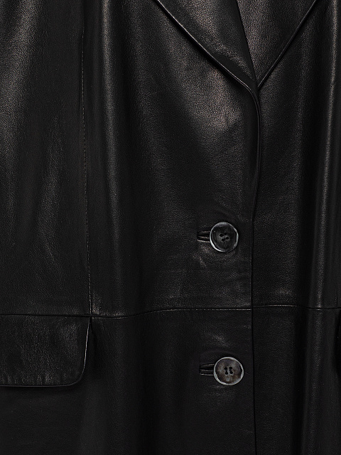 Черное однобортное пальто из кожи, 3
