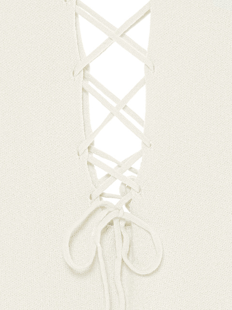 Белое трикотажное платье-миди с вырезами и шнуровкой, 3