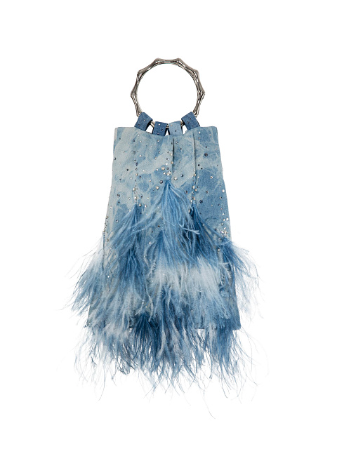 Голубая сумка-кисет из денима с принтом tie-dye и перьями, 1 Голубая сумка-кисет из денима с принтом tie-dye и перьями, 1