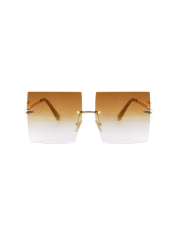 Солнцезащитные очки в золотистой оправе с квадратными серо-коричневыми линзами, 2