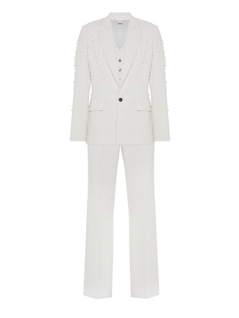 Белый костюм-тройка с вышивкой жемчугом, 1