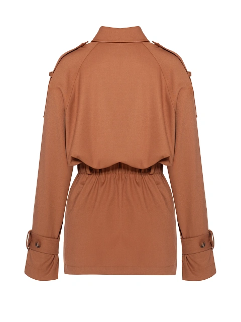 Коричневое платье-мини с карманами и поясом, 2