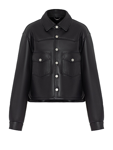 Черная укороченная куртка из кожи с подкладом из овчины, 1