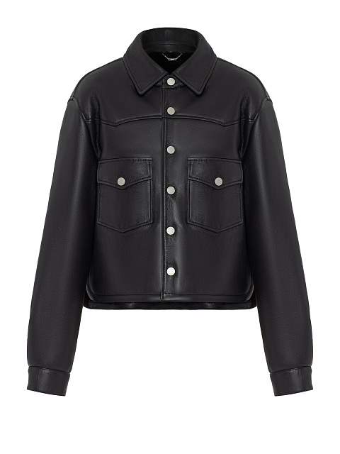 Черная укороченная куртка из кожи с подкладом из овчины, 1