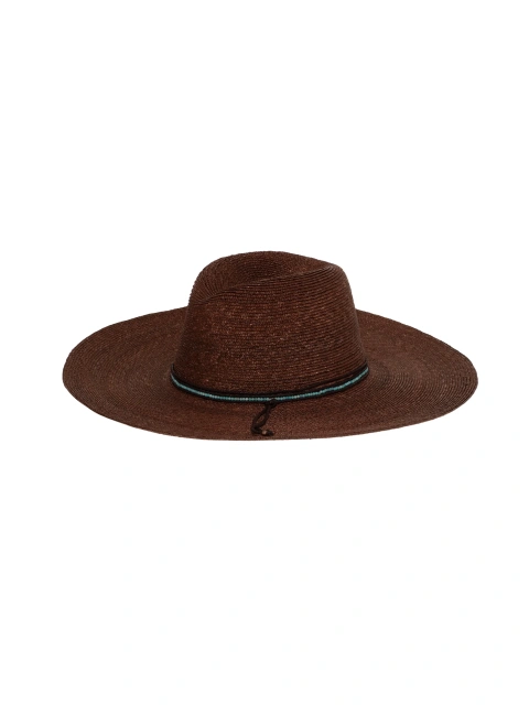 Коричневая соломенная шляпа с кожаным шнурком и отделкой из амазонита, 1