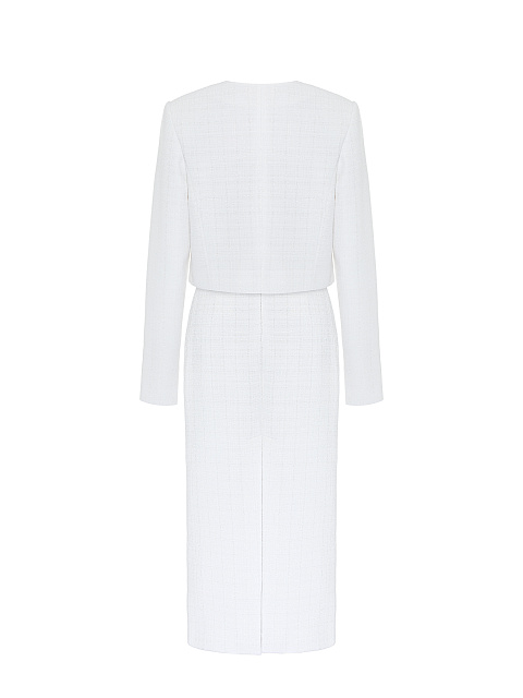 Белый твидовый костюм из жакета и юбки-миди, 2