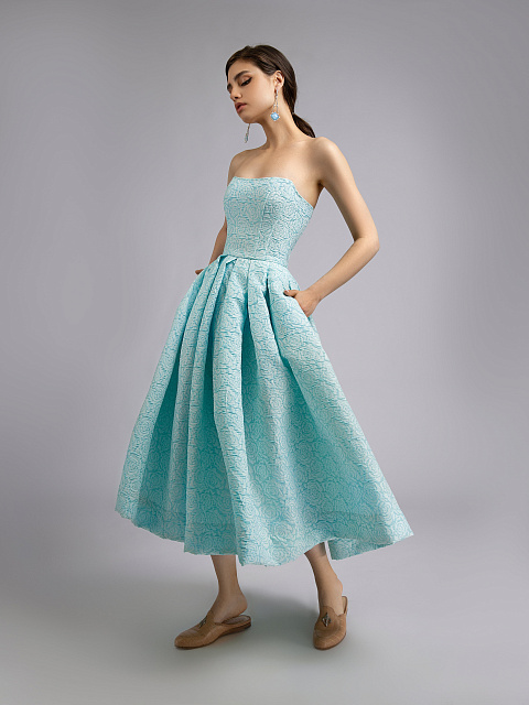 Бирюзовое платье-миди из жаккарда, 5