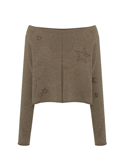 Коричневый укороченный пуловер из кашемира со звездами, 2