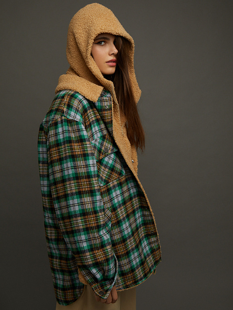 Зеленая рубашка в клетку с подкладкой из искусственного меха, 6