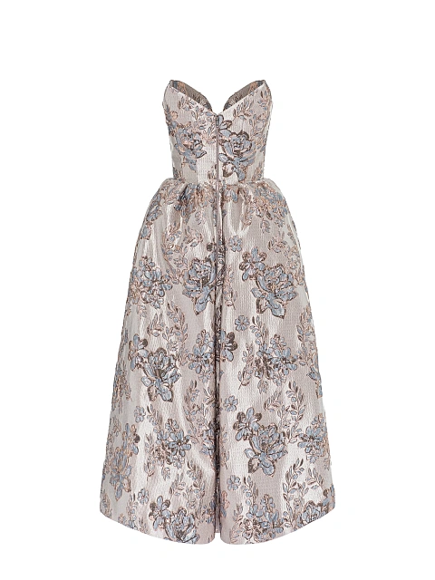 Пудровое платье-миди из парчи с цветочным узором, 3