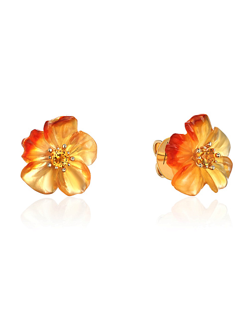 Пусеты из желтого золота с резным цитрином, 1 Пусеты из желтого золота с резным цитрином, 1