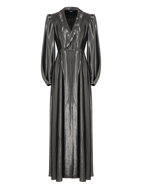 Серое платье-миди с люрексом и стразами, 1