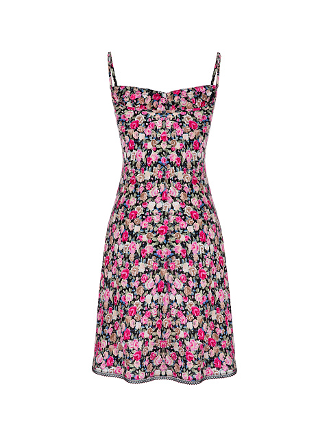 Розовое мини платье-комбинация с цветочным принтом, 2