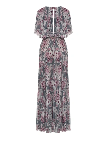 Серое платье-макси из шифона с цветочным принтом, 2
