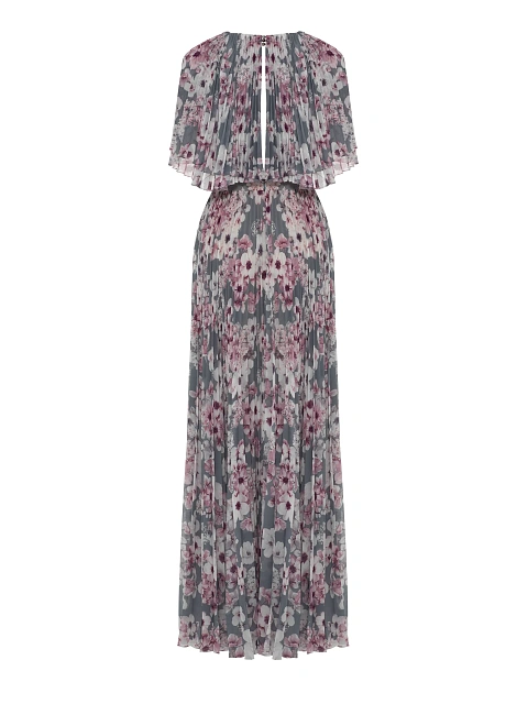 Серое платье-макси из шифона с цветочным принтом, 2
