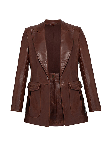 Коричневый костюм-двойка из кожи, 1