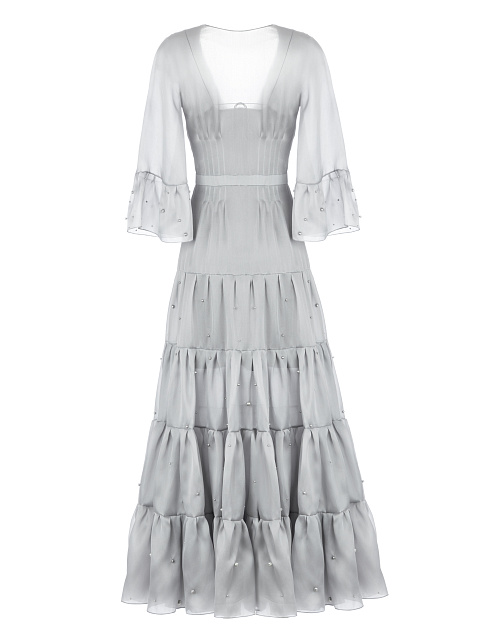 Серое платье из органзы с вышивкой жемчугом, 2