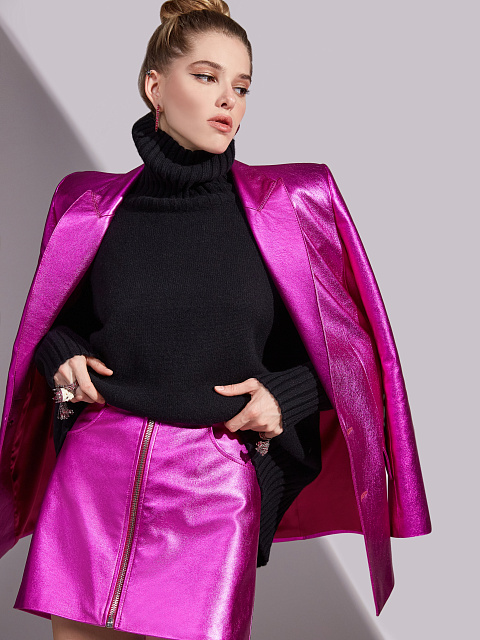 Кожаная мини-юбка цвета фуксии с металлик эффектом, 5 Кожаная мини-юбка цвета фуксии с металлик эффектом, 5