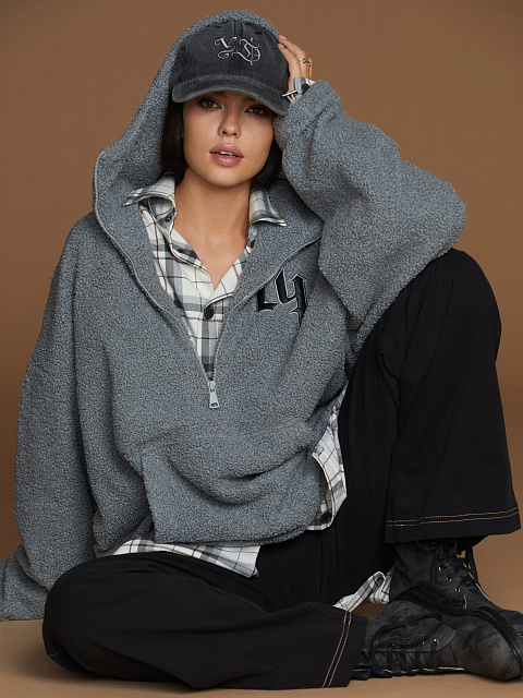 Серое объемное худи из ткани букле, 5