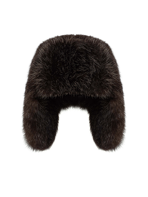 Коричневая шапка-ушанка из меха соболя, 1 Коричневая шапка-ушанка из меха соболя, 1
