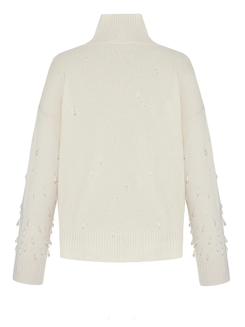 Белый кашемировый свитер с жемчугом и кристаллами, 2 Белый кашемировый свитер с жемчугом и кристаллами, 2