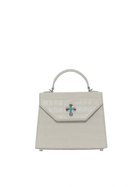 Белая сумка из крокодиловой кожи с бирюзой, 1