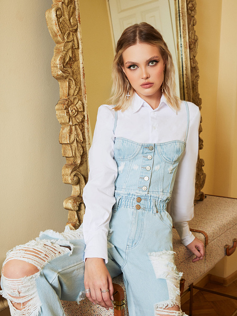 Голубой топ из денима с потертостями, 4